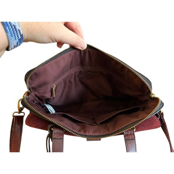 Fossil Kinley Leather Satchel NWOT Red Claret Crossbody - Picture 7 of 15